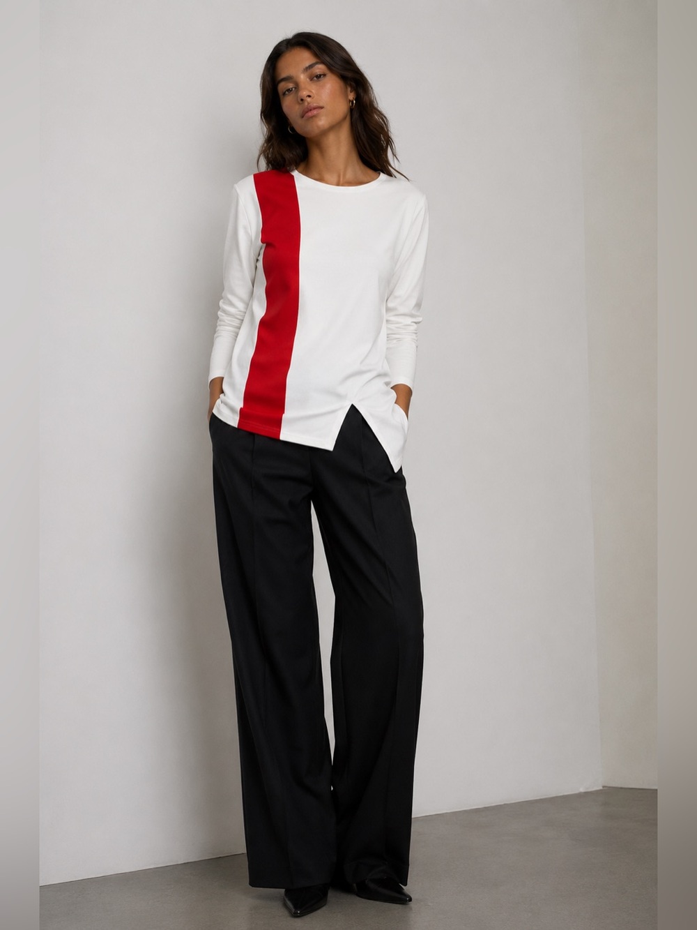Asymmetric color block long sleeve top
